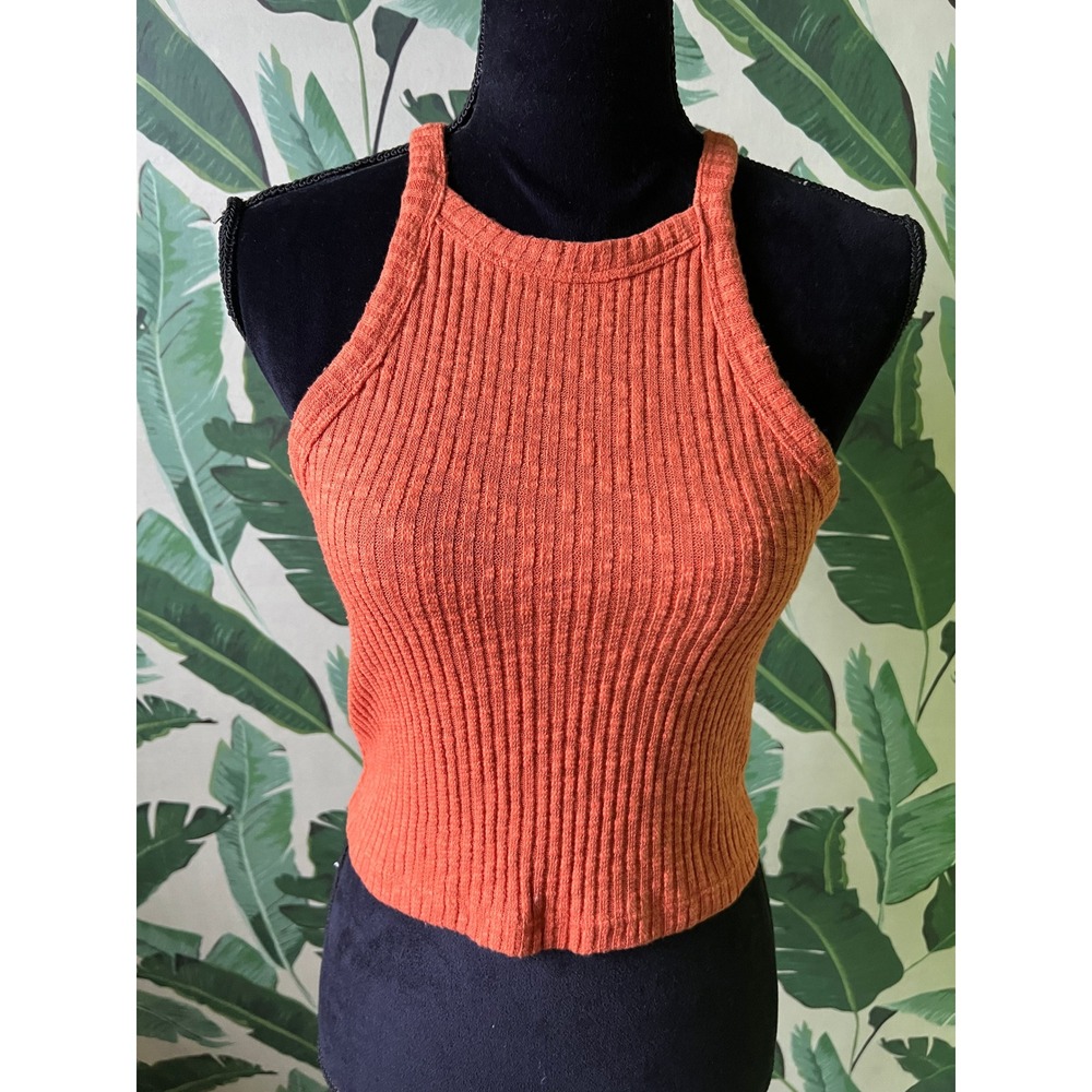 Forever 21 Ribbed Halter Tank Top Women M Orange